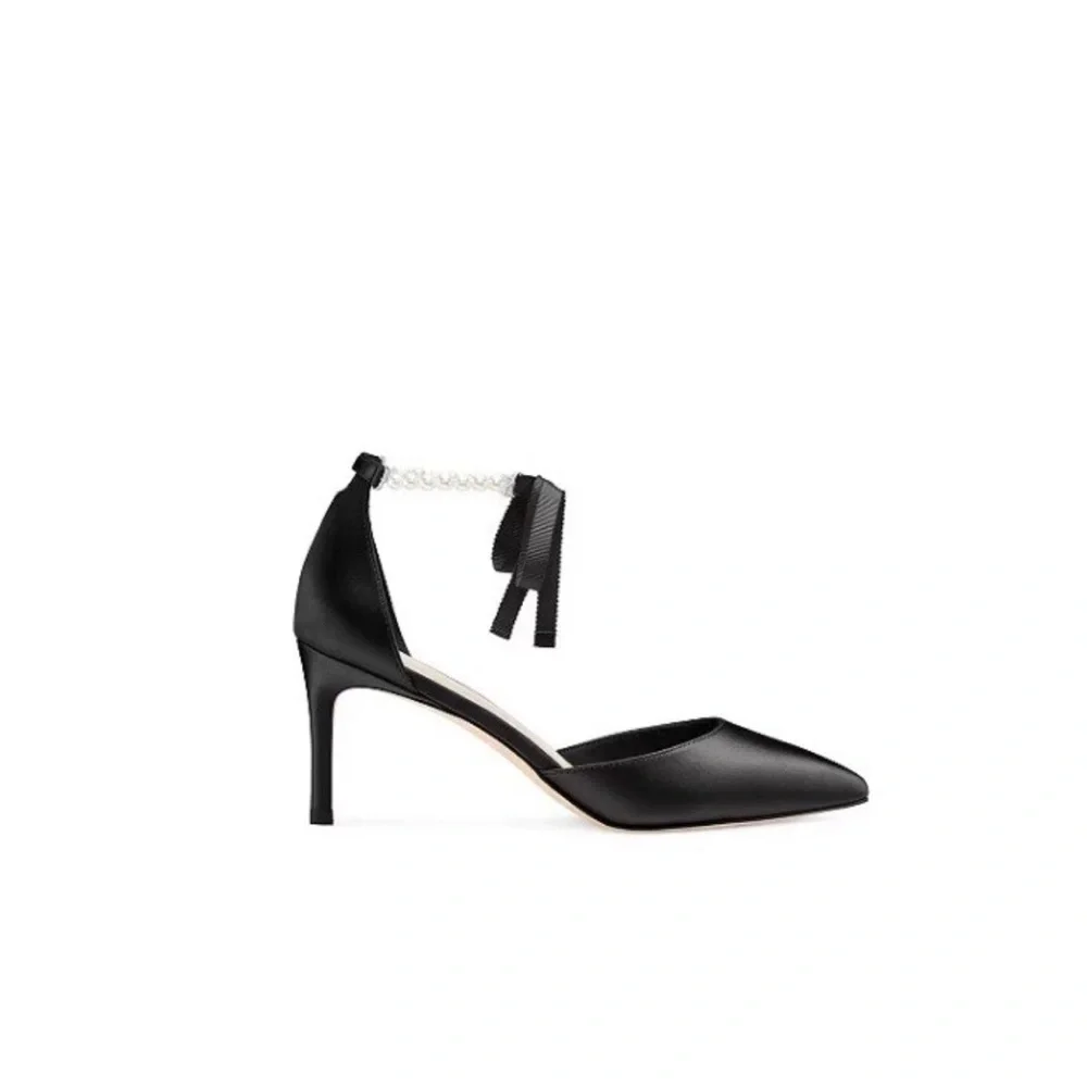 STUART WEITZMAN ALLPEARLS BOW 75 PUMP in BLACK SIZE US 6 RETAIL $495